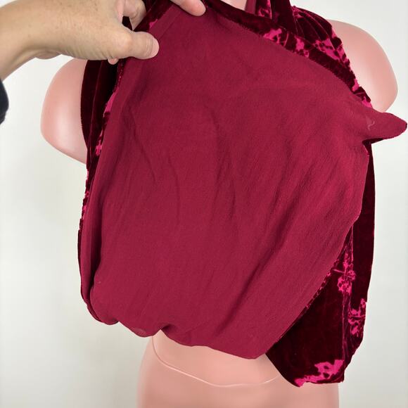 Vintage London Fog Red Velvet Burnout Rayon/Silk Scarf whimsigoth, fairy grunge - Picture 5 of 7